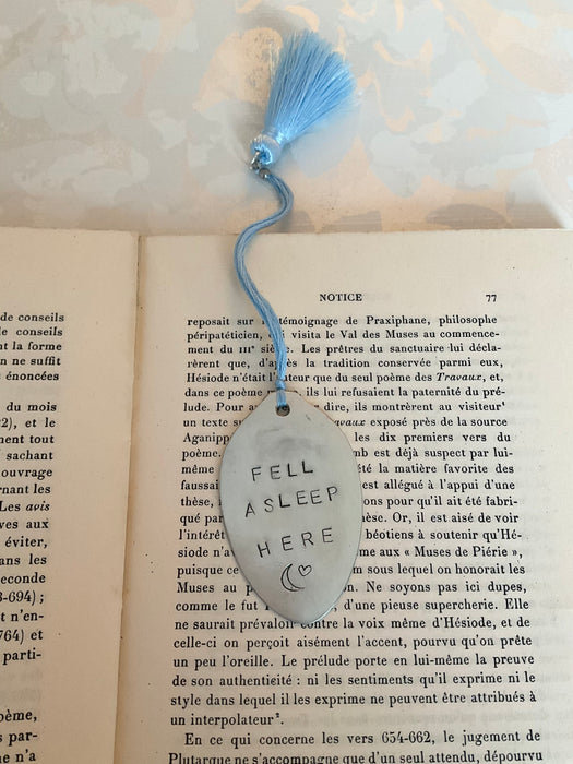 Bookmark with tassel "Fell asleep here"