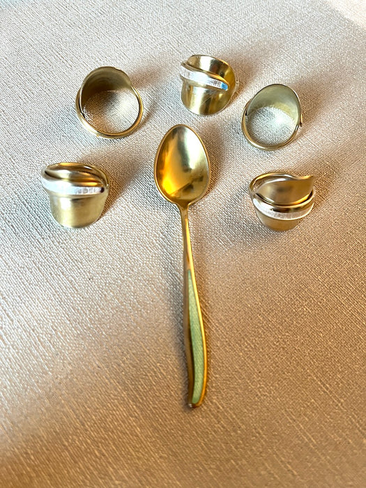 RINGS made out of a whole 925 Sterling silver gold plated small spoon