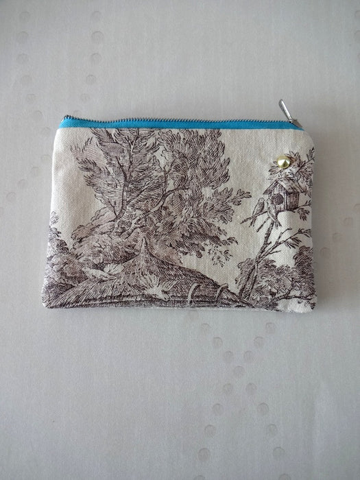 Handmade wallet/pouch in Toile de Jouy 14.50x10cm (MEDIUM)