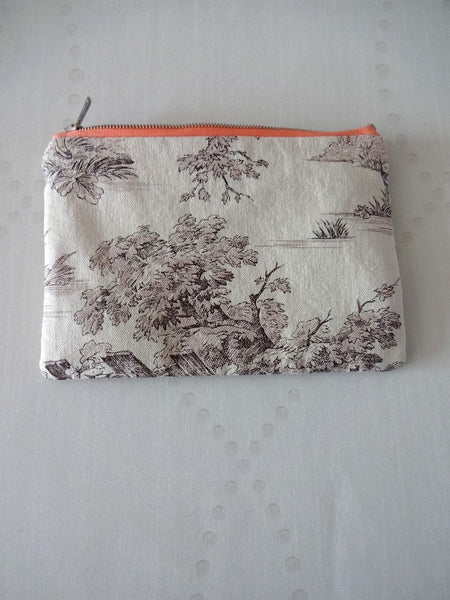 Handmade wallet/pouch in Toile de Jouy 17x11.50cm (LARGE)