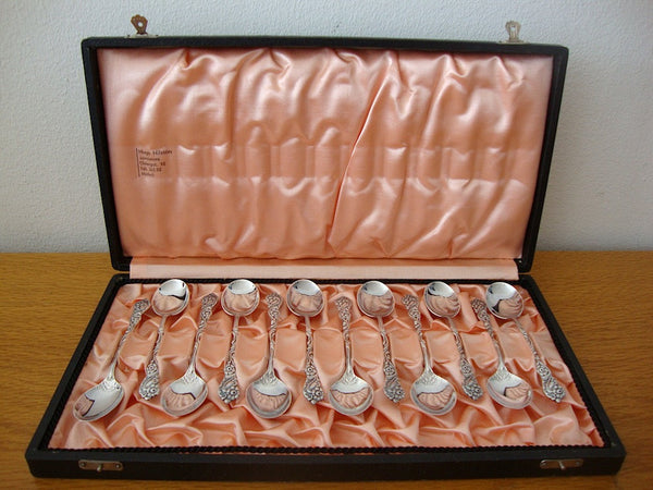 12 espresso spoons from Malmö, Sweden, in original box